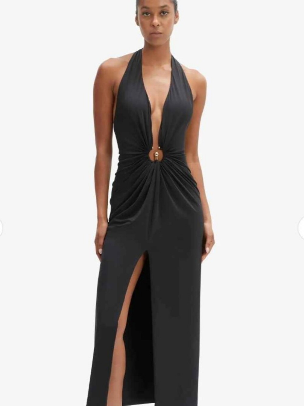Bardot Royal Blue One-Shoulder Halter Maxi Dress with Front Keyhole